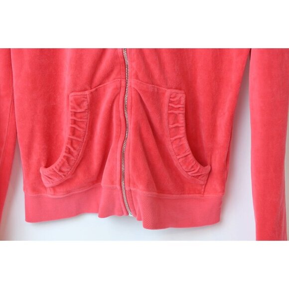 Vintage 2YK Juicy Couture Track Suit Top Sz L Coral Pink Velour Full Zip Pocket - Picture 4 of 13